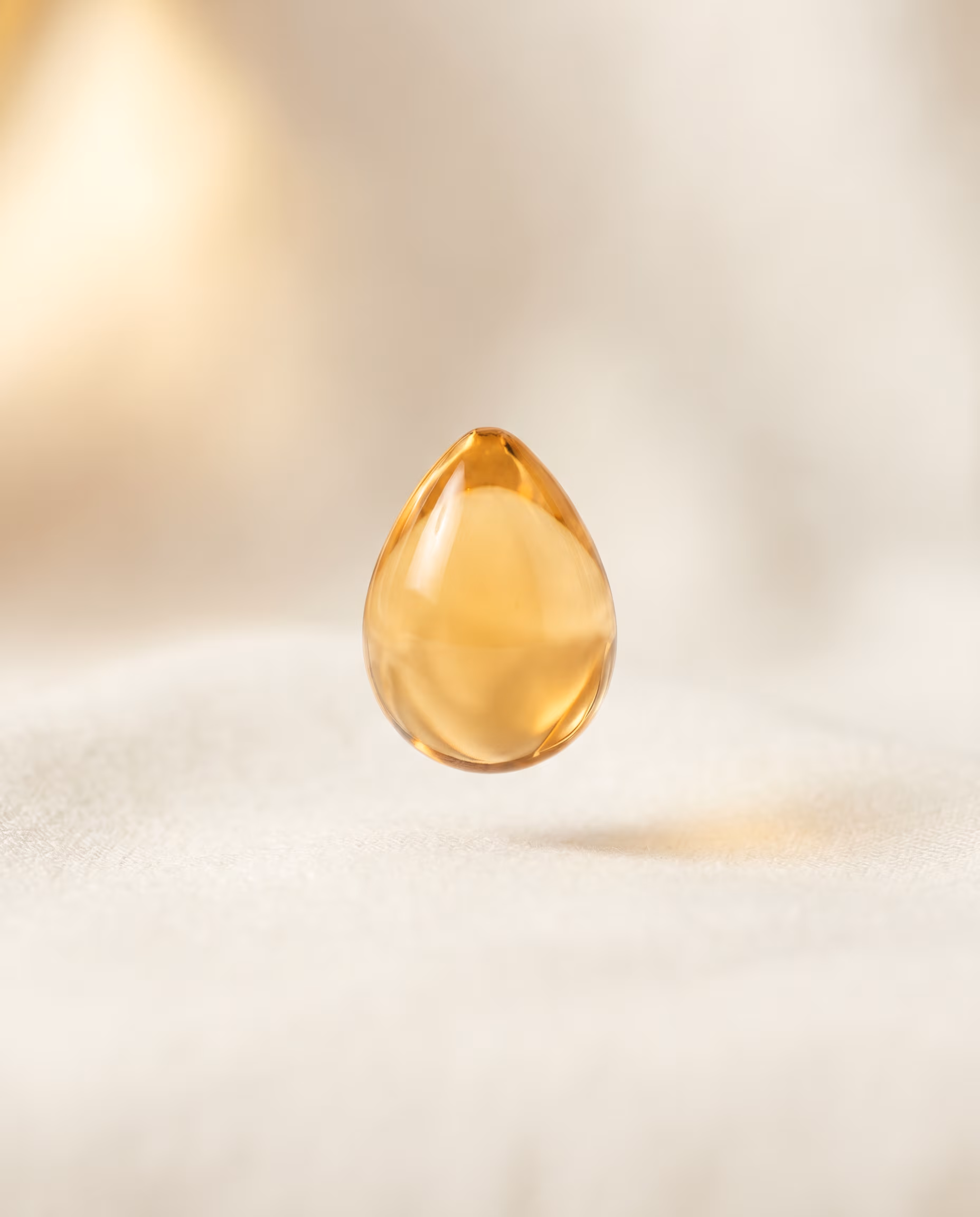 A single oil drop suspended in mid-air — illustrating the suspension principle at the centre of our formulation approach.
