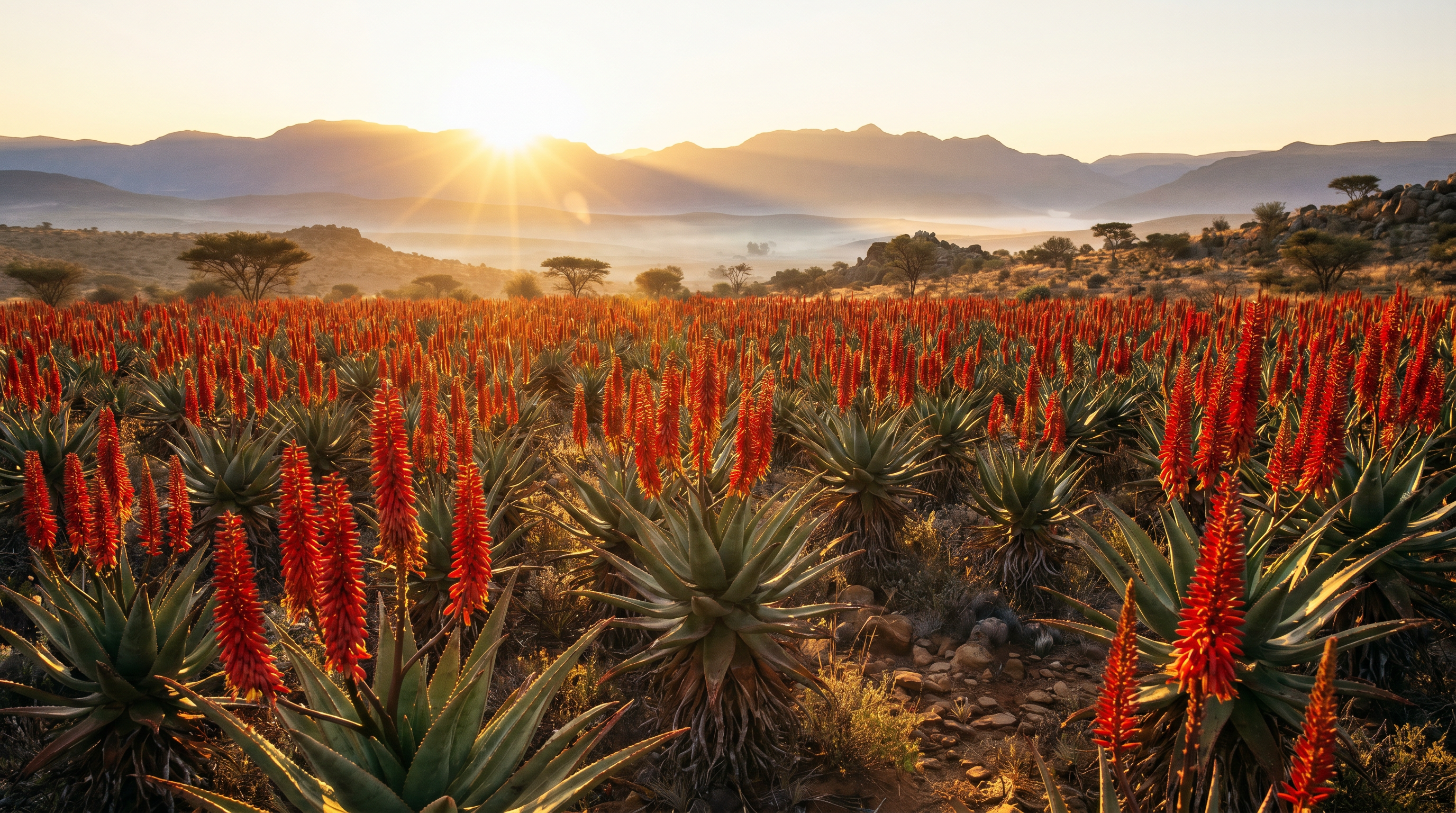 Cape Aloe Ferox plants on a rocky Eastern Cape slope.
